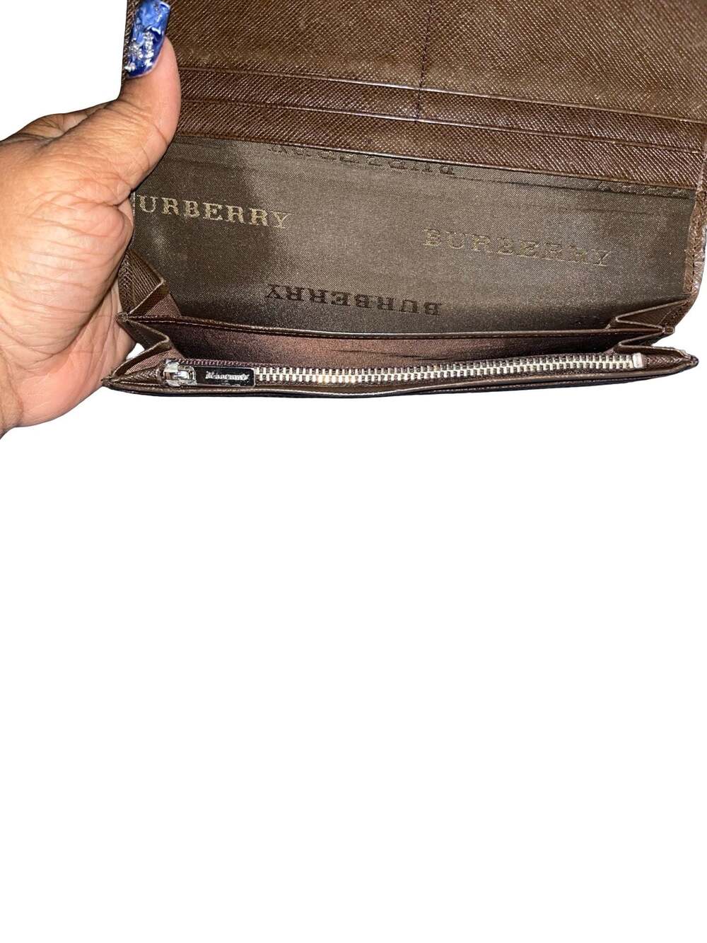 Burberry Vintage Nova Check Canvas & Brown Leather Long Tri-fold Wallet - Picture 10 of 12